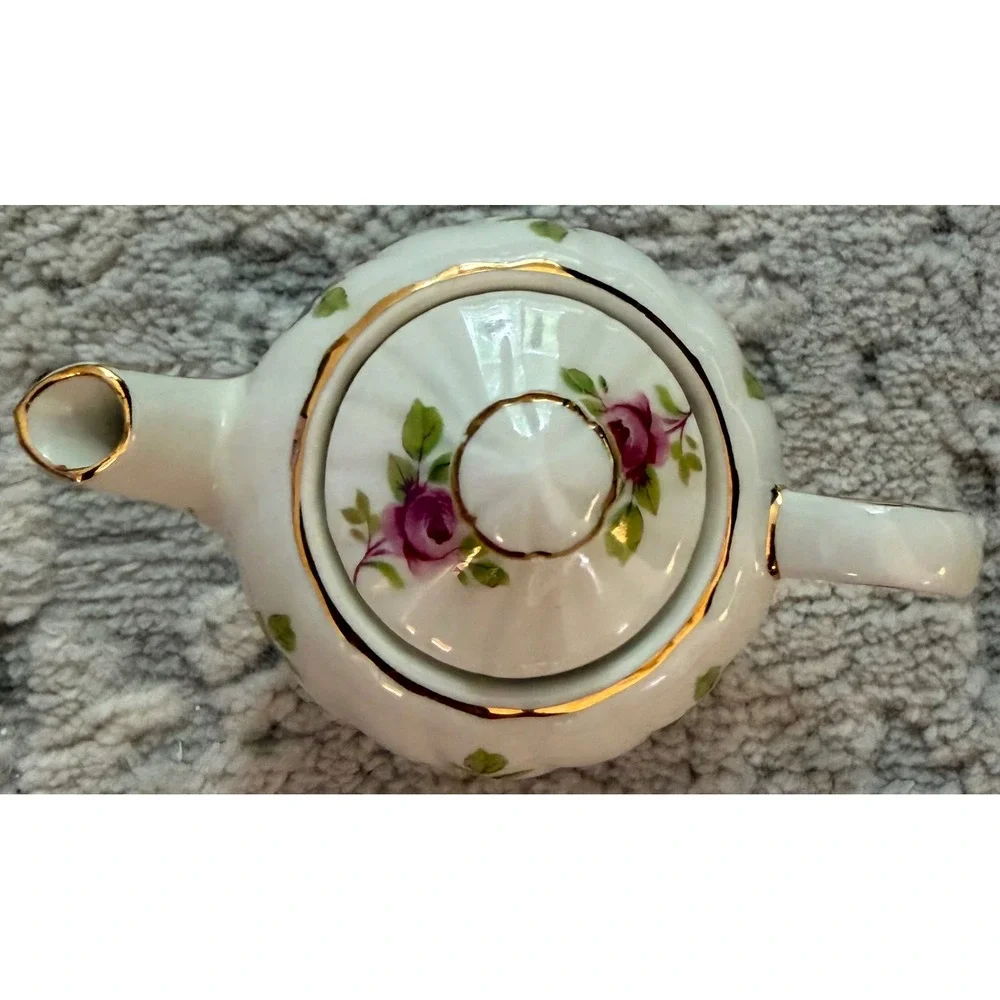 Sadler England Miniature Teapot Vintage Pink Rose Gold Gilt Swirl Bone China